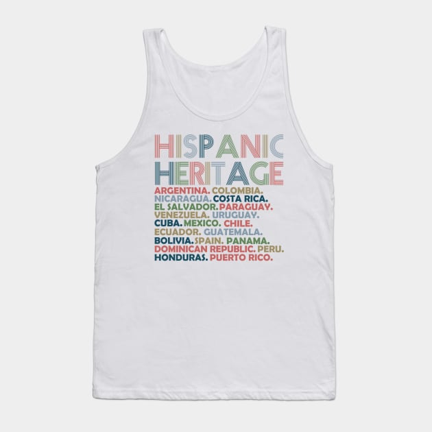 Hispanic Heritage Month Latino All Countries Names Tank Top by S-Log